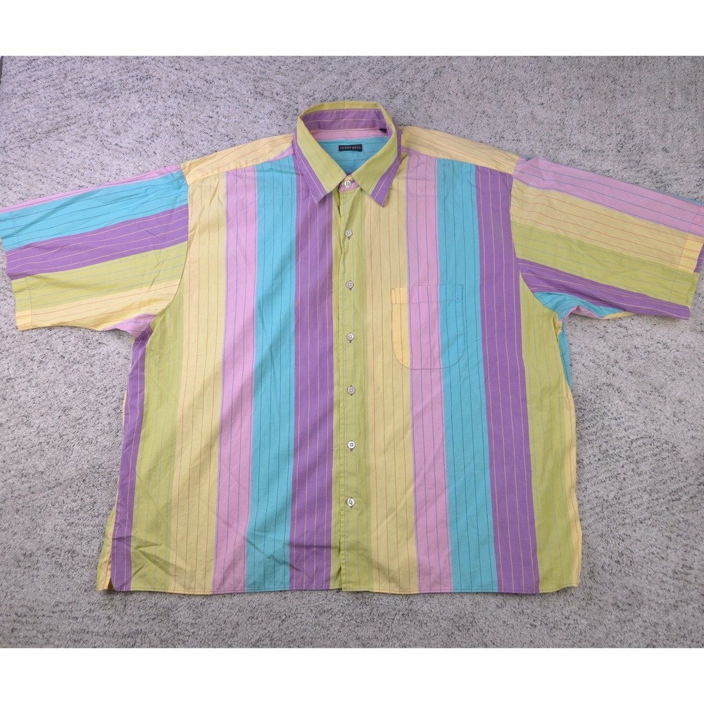 Vintage Gitman Bros Shirt Mens XL Short Sleeve Pastel Striped Colorful USA GUC